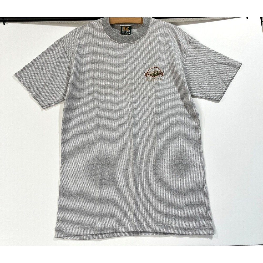 Vintage Alaska Embroidered Gray T Shirt Waffle Knit King Cotton Tag Sz Med